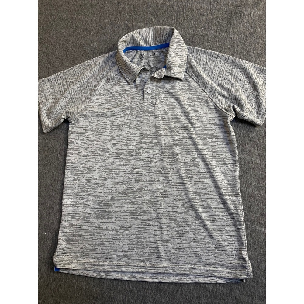 Xersion EverAir Boys Gray Space Dye Short Sleeve Polo Shirt Size L 14/16